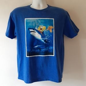 SpongeBob SquarePants shark cowboy boys blue short sleeve t-shirt size L (10-12)